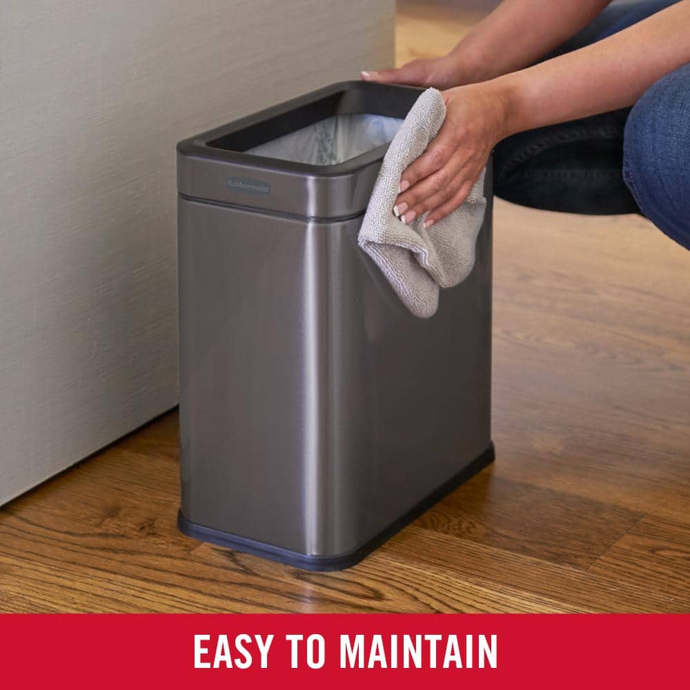 Charcoal Stainless Steel 2.6-Gallon Open Top Wastebasket