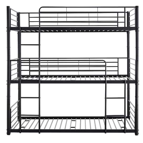 STICKON Black Twin-Twin-Twin Size Metal Bunk Beds with Built-in Ladder