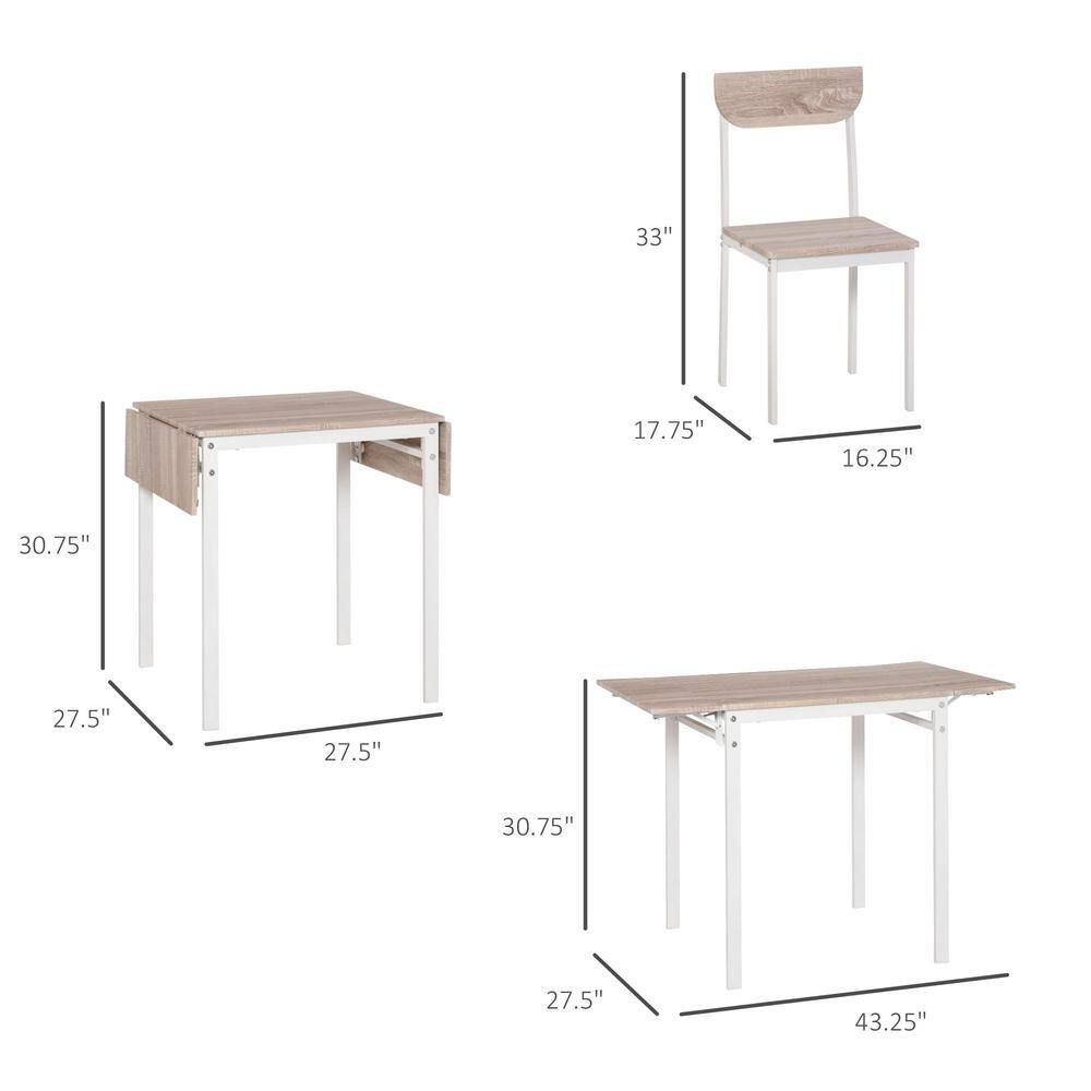 White and Light Brown Drop-Leaf Dining Table Set with 4 Chairs