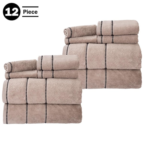 Lavish Home 12PC Taupe Absorbent Quick Dry 100% Cotton Bath Towel Set