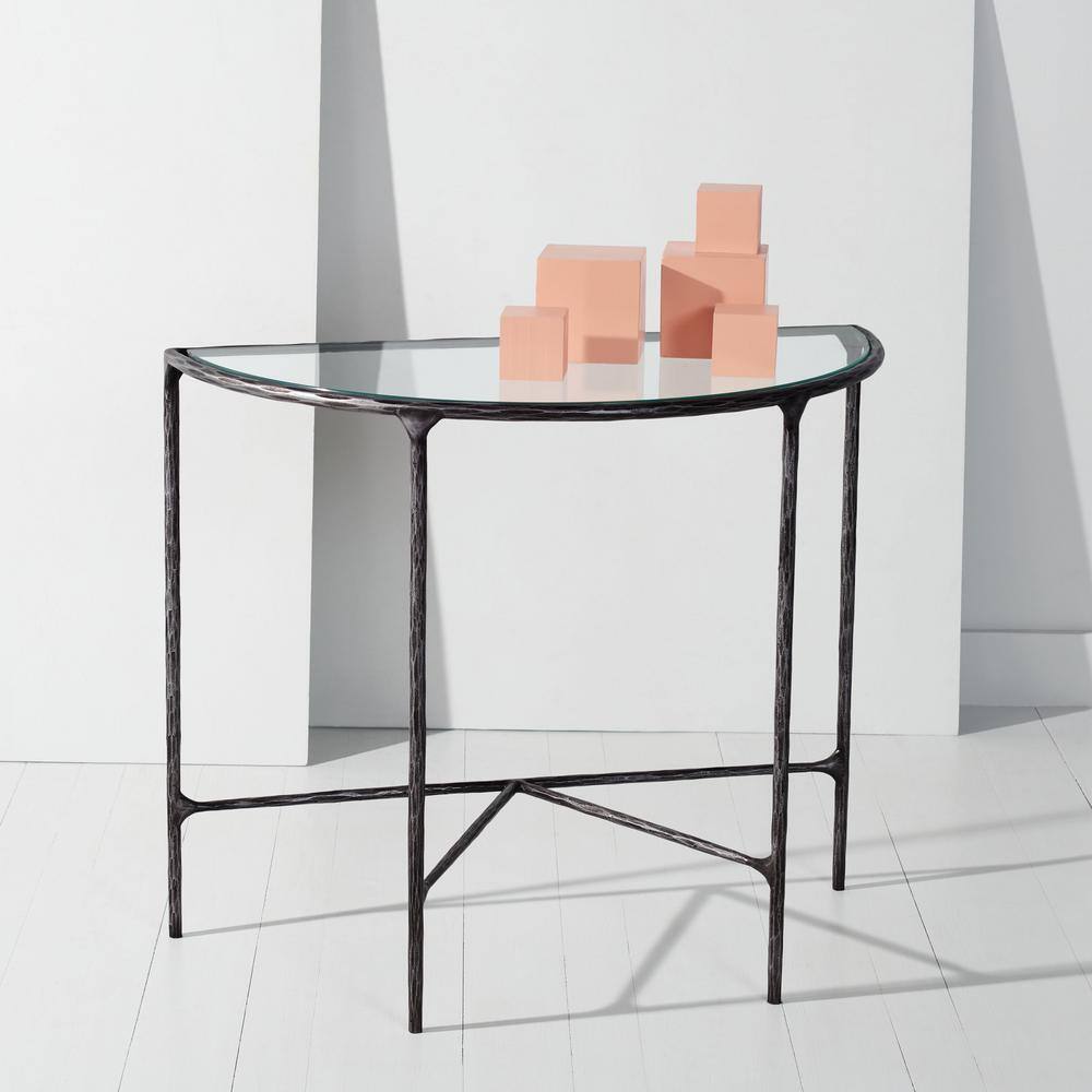 Aristocratic 36'' Black Metal & Glass Demilune Console Table