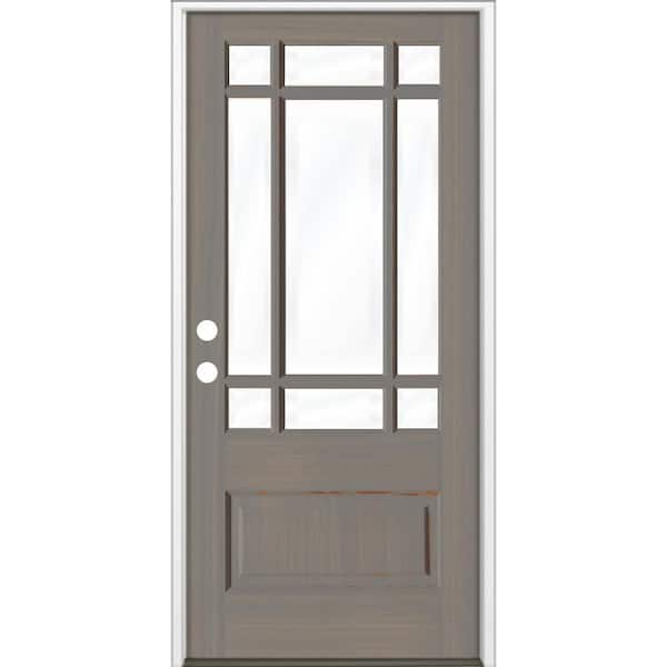 Krosswood Doors 36 in. x 80 in. Contemporary 3/4 Lite Right-Hand Clear Glass Grey Stain Hemlock Prehung Front Door