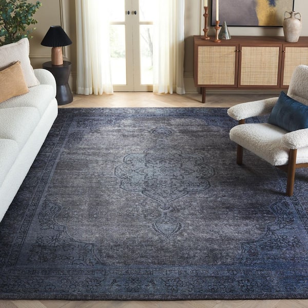 Classic Vintage 9 ft. x 12 ft. Blue/Gray Distressed Abstract Medallion Area Rug