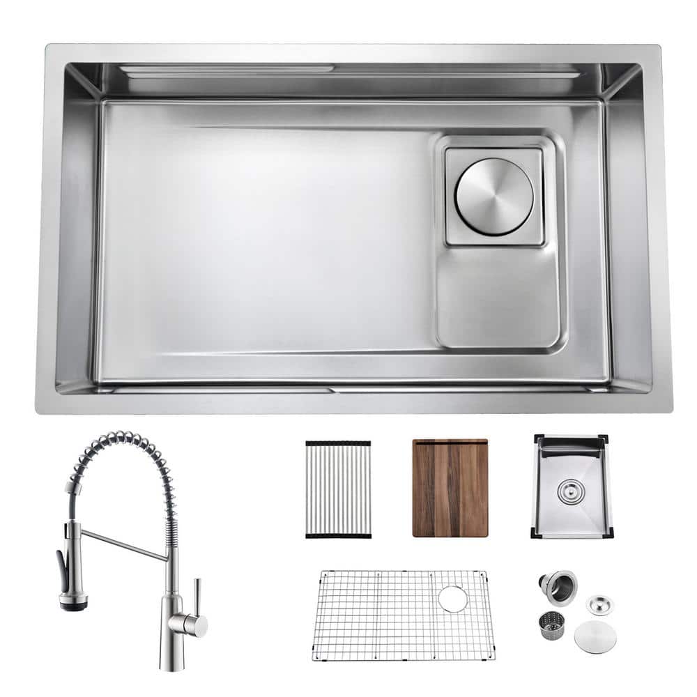 32 in. Undermount Single Bowl 18 Gauge Stainless Steel Double Ledges Kitche