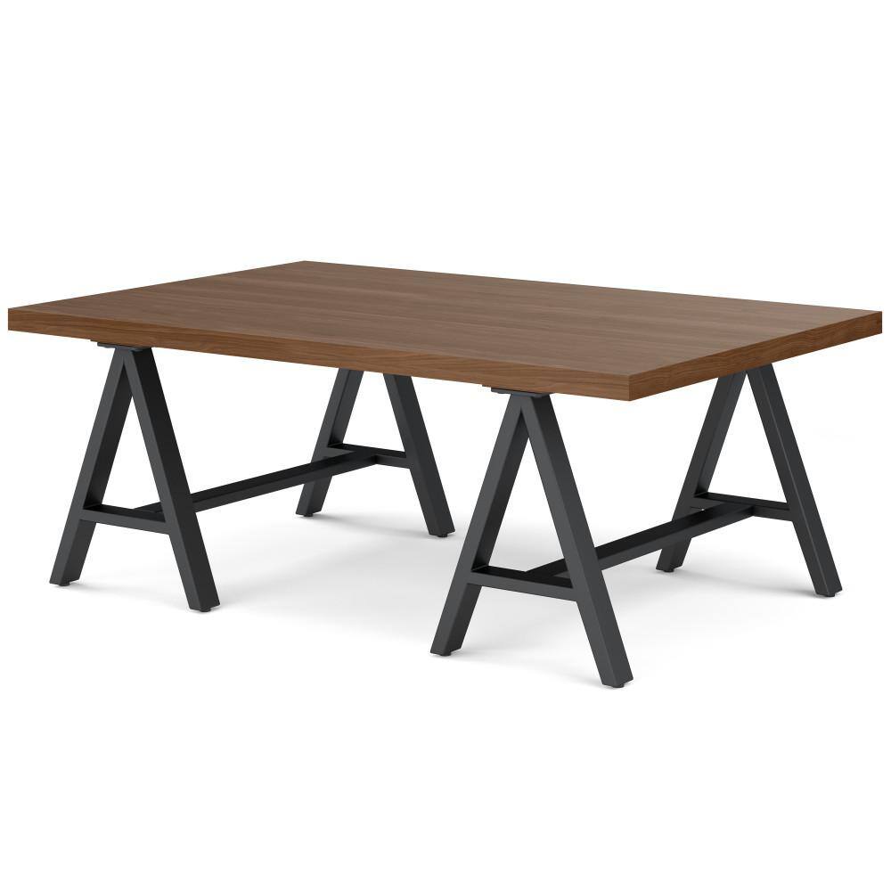 Sawhorse Industrial Solid Walnut Wood Coffee Table with Storage