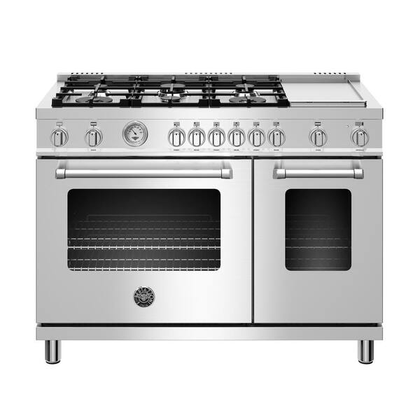 Bertazzoni Master Series 48" 7.2 cu. ft. Double Oven Gas Range with Dual Convection Oven, 6 Burners, and Griddle in Stainless Steel