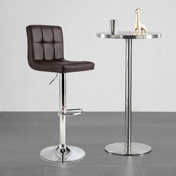 46 in. PU Leather Bar Stool Low Back Metal Swivel Bar Chair w/ Adjustable Height Brown (Set of 4)