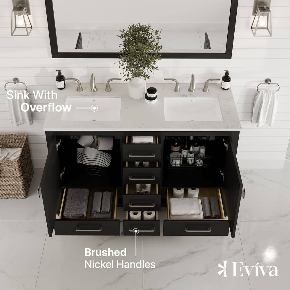 Espresso Solid Wood Double Sink Bathroom Vanity with Carrara Quartz Top
