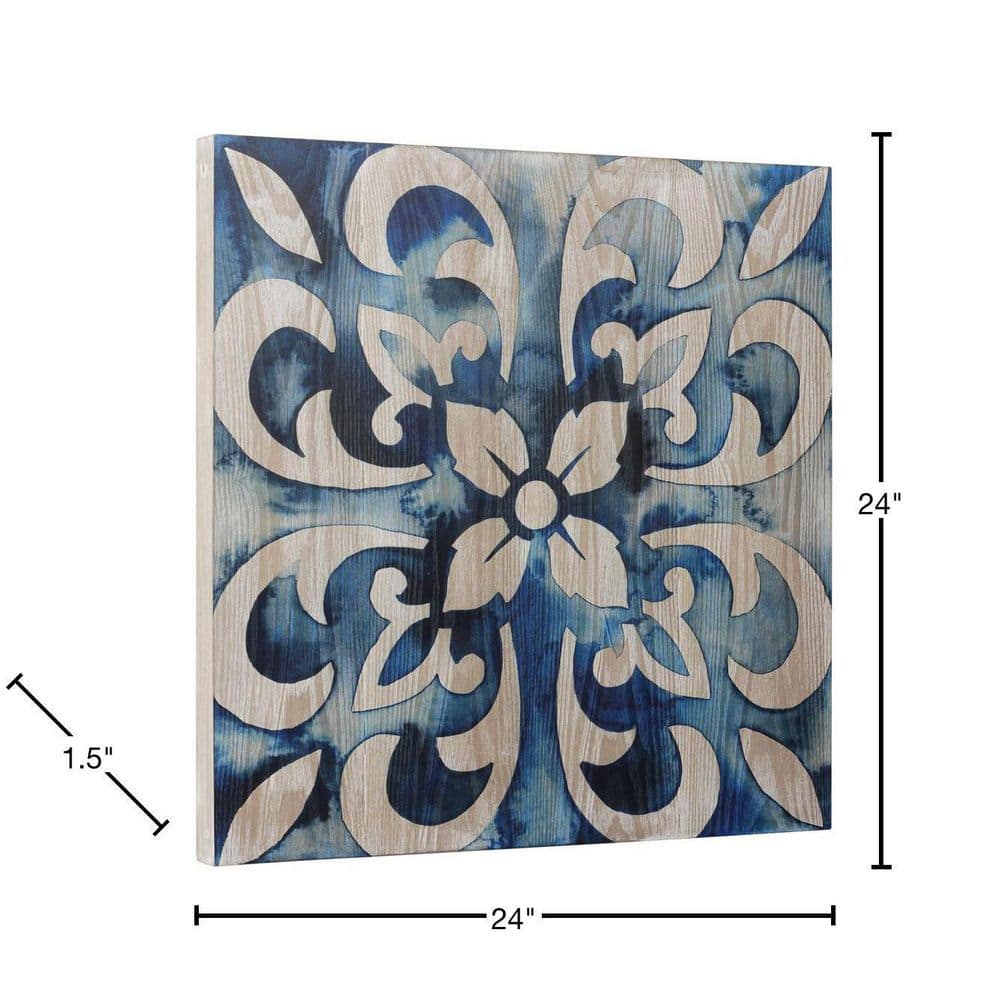 Cobalt Blue and Natural Ash Wood Abstract Square Wall Art