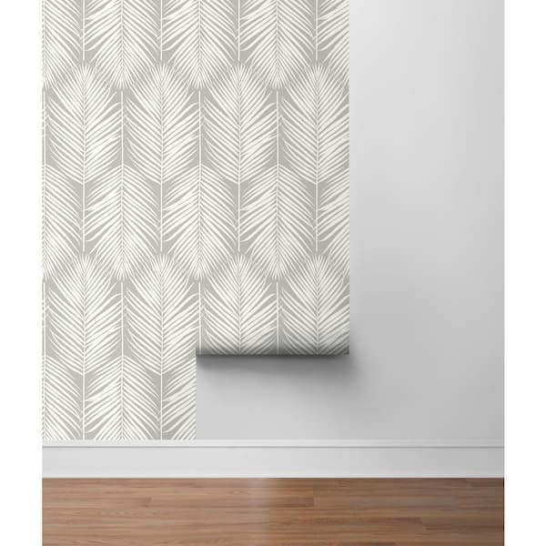 NextWall Palm Silhouette Harbor Grey Coastal 20.5 in. x 18 ft