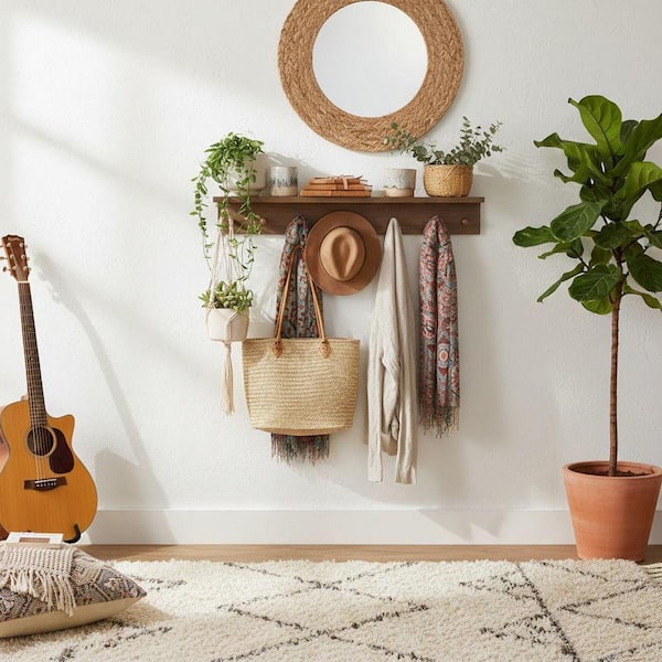 White Wall Coat Rack with Hidden Hooks TG-D6-03267 - The Home Depot
