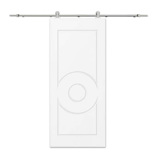 CALHOME 30 in. x 96 in. White Stained Composite MDF Paneled Interior Sliding Barn Door with Hardware Kit