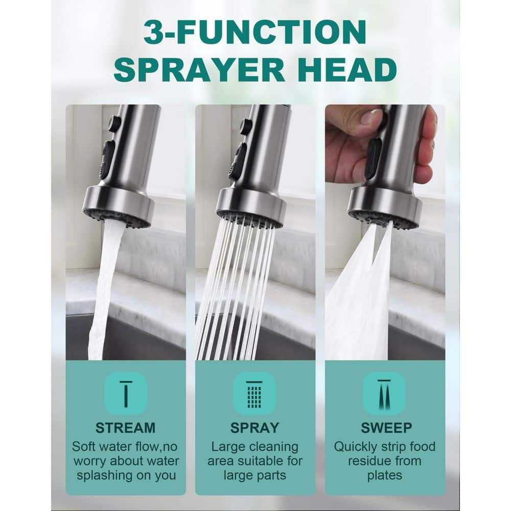 Brushed Nickel Single Handle Pull Down Kitchen Faucet with Soap Dispenser