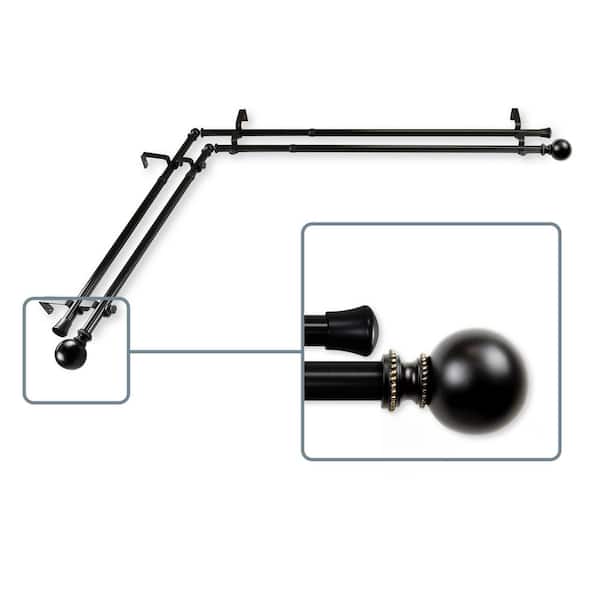 Unbranded 28 in. to 48 in. Adjustable 13/16 in. Corner Window Double Curtain Rod in Black with Stevie Finials