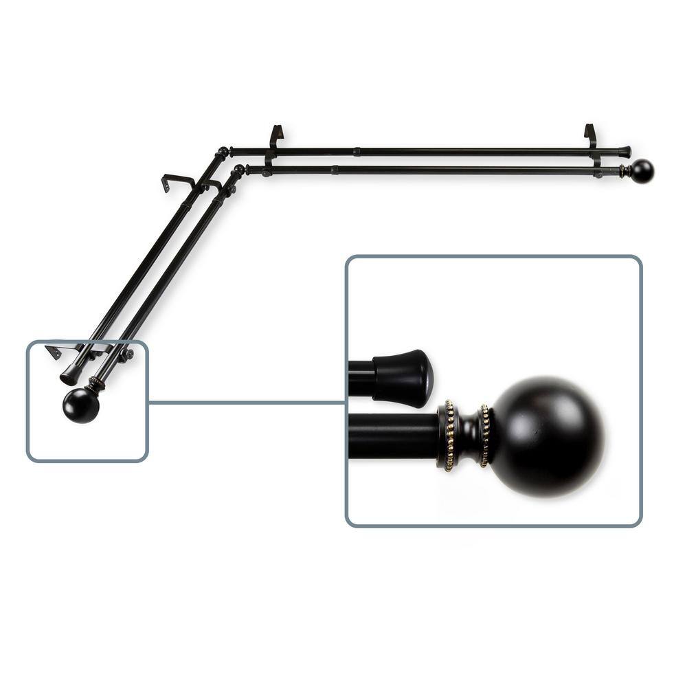 66 in. to 120 in. Adjustable 13/16 in. Corner Window Double Curtain Rod in 