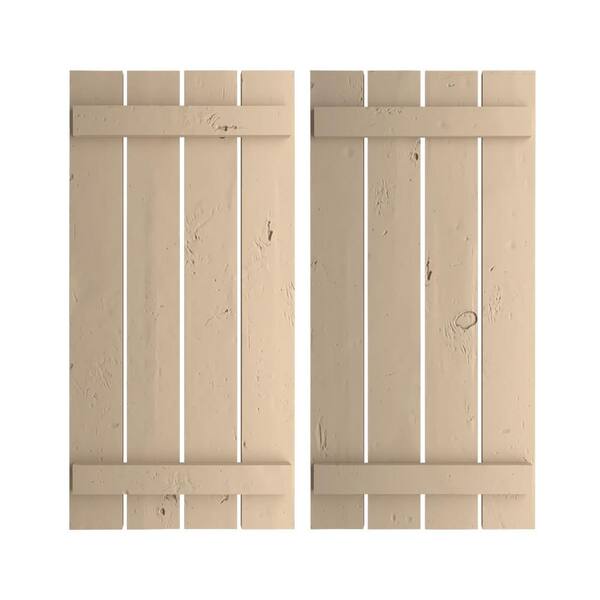 Ekena Millwork 23.5 in. x 24 in. Timberthane Polyurethane 4-Board Spaced Board-n-Batten Knotty Pine Faux Wood Shutters Pair