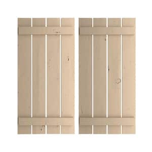 23.5 in. x 28 in. Timberthane Polyurethane 4-Board Spaced Board-n-Batten Knotty Pine Faux Wood Shutters Pair