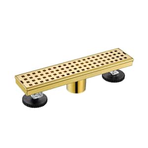 12 in. Stainless Steel Linear Shower Floor Drain with Square Pattern Drain Cover in Brushed Gold