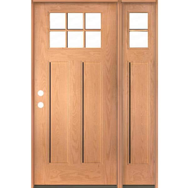 Krosswood Doors PINNACLE Craftsman 50 in. x 80 in. 6-Lite Right-Hand/Inswing Clear Glass Teak Stain Fiberglass Prehung Front Door/RSL