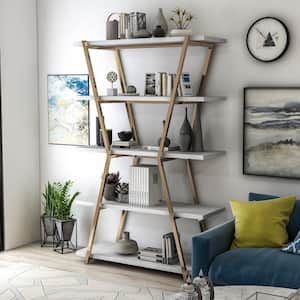 72 in. Champagne Metal 5-shelf Accent Bookcase with Adjustable Shelves