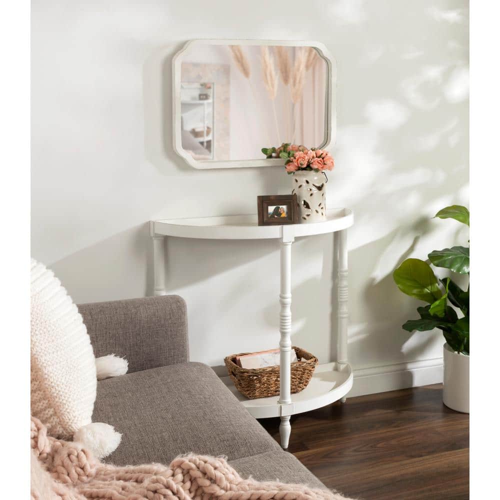 White Rectangular Solid Wood Bathroom Vanity Mirror