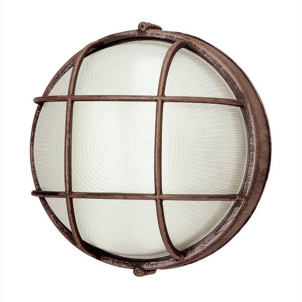 Bel Air Lighting Bulkhead 1-Light Rust Outdoor Energy Saving Wall/Ceiling Fixture with Frosted Glass