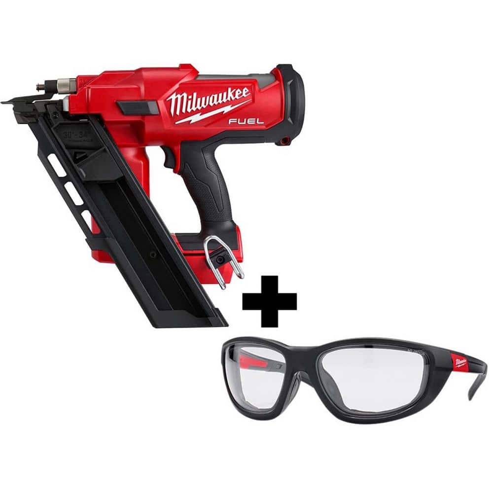 Milwaukee M18 FUEL 3-1/2 in. 18-Volt 30-Degree Lithium-Ion Brushless Framing Nailer and Performance Safety Glasses with Gasket