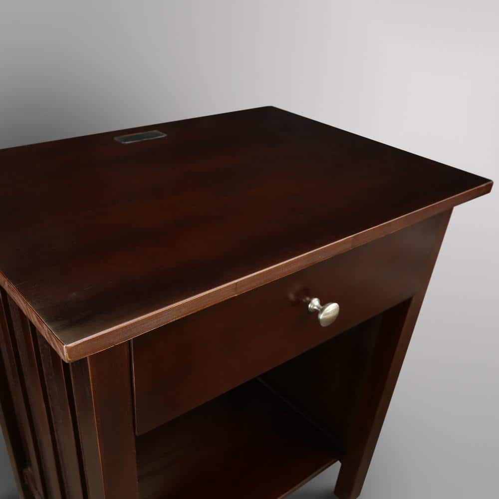 Espresso Solid Wood Nightstand with Built-in USB Ports