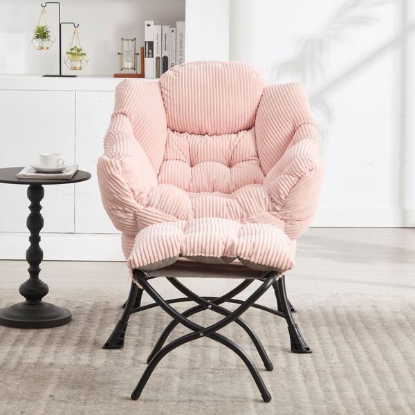 カナデモノ 椅子　Linen Round Lounge Chair - Pink Mondawe Metal Outdoor Lounge Chair with Pink Cushion Lazy Chair