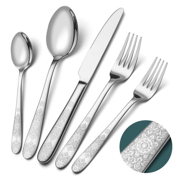 40-Piece Pattern Handle Stainless Steel Flatware Set, Mirror Polished, Service for 8