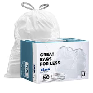 10-10.5 Gallon / 38-40 Liter White Drawstring Garbage Liners simplehuman* Code J Compatible 21" x 28" (50 Count)