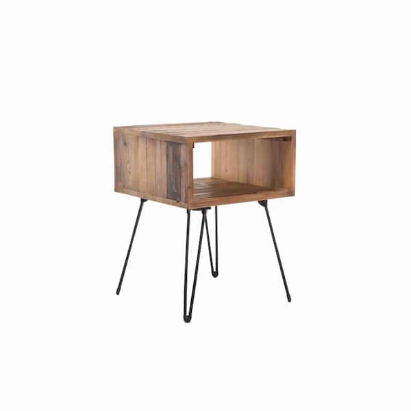 Benjara 17.75 in. Brown Rectangle Wood End Table with Hairpin Legs