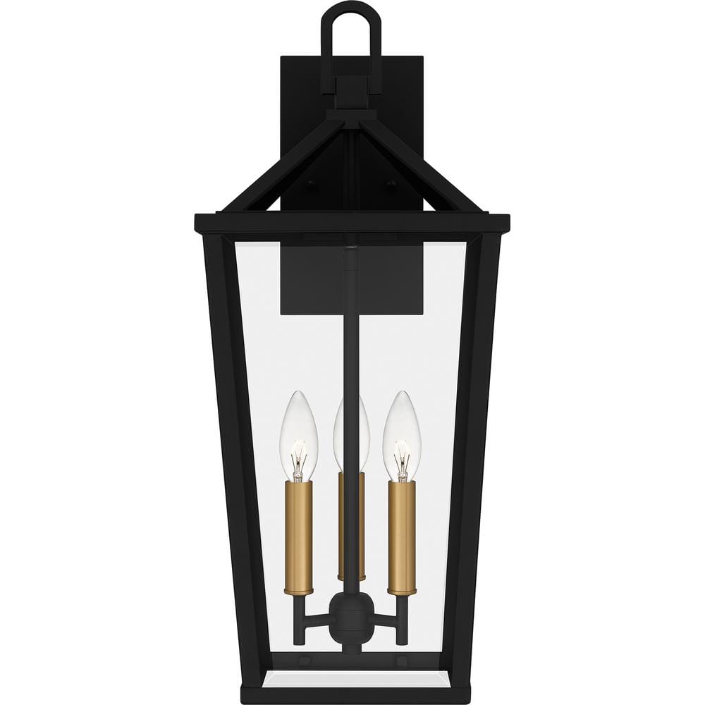 Matte Black and Gold 3-Light Outdoor Wall Sconce
