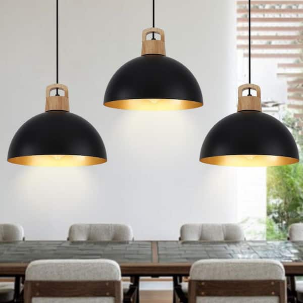 3-Pack 1-Light Black Vintage Pendant Light Adjustable Ceiling Hanging Lights with Metal Shade