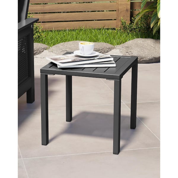 Outdoor Side Table 15.7 in. L ×15.9 in. H Square Aluminum Table Rust Resistant Table with Steel Screws in Black