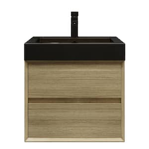 MIA 24 in. W x 20 in. D x 24 in. H Single Sink Floating Bath Vanity in Teak Oak with Black Stainless Steel Top