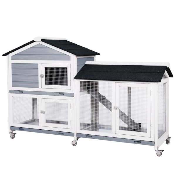 VEIKOUS 5.1ft.x 1.7ft.x 3.3ft.Rabbit Hutch Outdoor and Indoor With 3 Pull Out Trays White