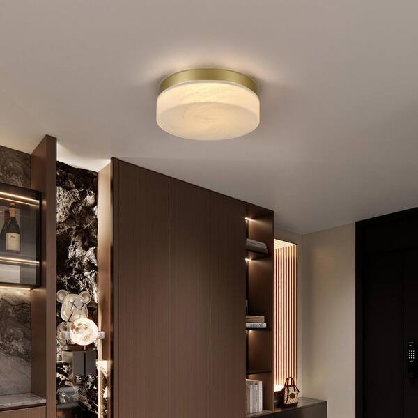11.4 in. 24-Watt Gold Fixture Integrated LED Flush Mount Light with White Frosted Glass Shade and CCT Adjustable