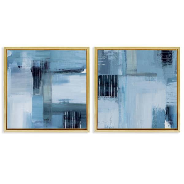 Stupell Industries Blue Abstract Linear Details by Susan Jill 2-Pieces Gold Floater Frame Abstract Graphic Art Print 25 in. x 25 in.