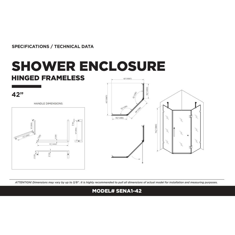 42'' Polished Chrome Frameless Neo Angle Shower Enclosure