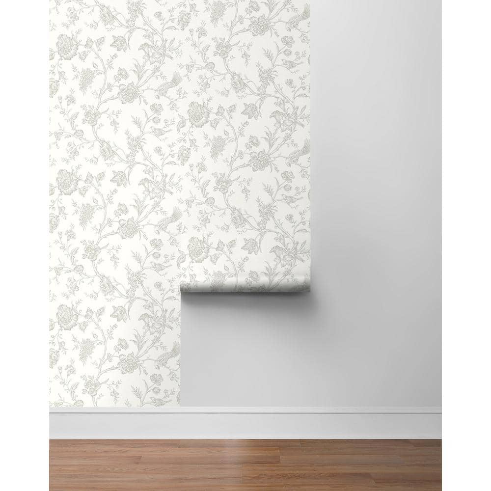 Harbor Mist Grey Vinyl Chinoiserie Peel and Stick Wallpaper