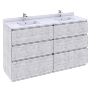 Formosa 60 in. W x 20 in. D x 35 in. H White Double Sink Bath Vanity in Rustic White with White Vanity Top