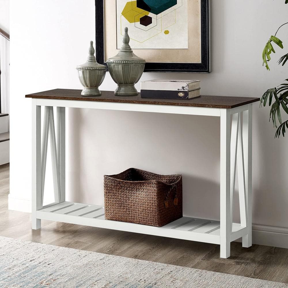 40 in. W White Farmhouse Wood Console Table for Entryway