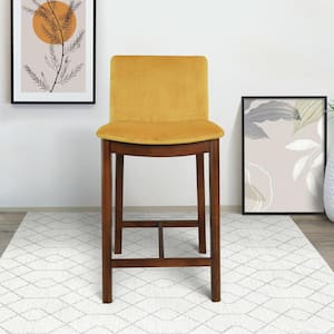 Shepherd 25.2 in. Dark Yellow High Back Solid Wood Counter Stool with Velvet Seat