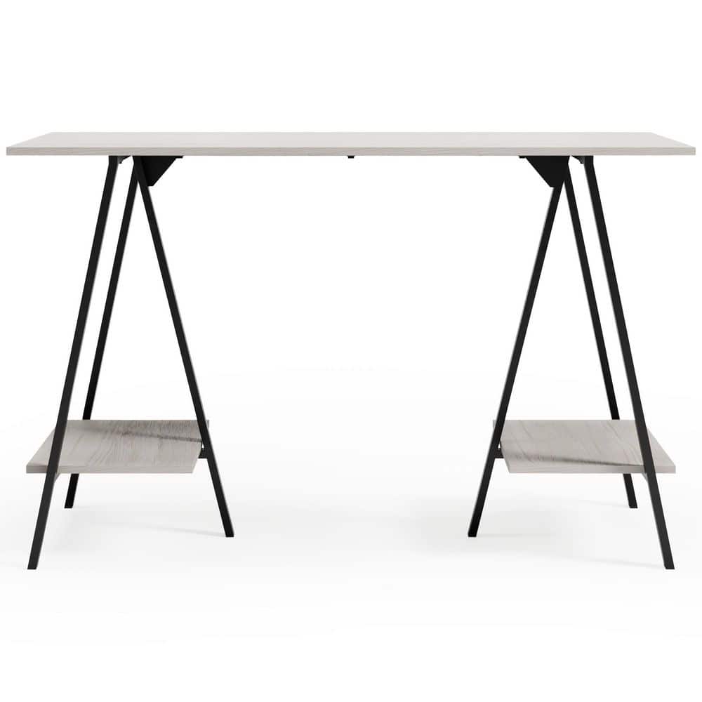 Black and White Transitional Home Office Desk with Shelves