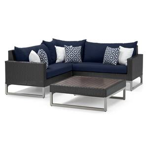 Milo Espresso 4-Piece Wicker Outdoor Patio Sectional Seating Set with Navy Blue Cushions