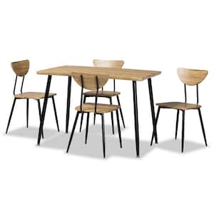 Gianetta 5-Piece Wood Top Oak Brown and Black Dining Set
