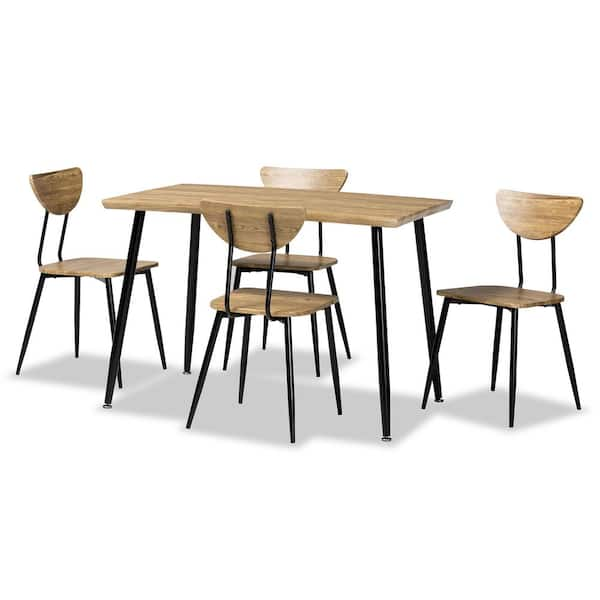 Baxton Studio Gianetta 5 Piece Wood Top Oak Brown and Black Dining