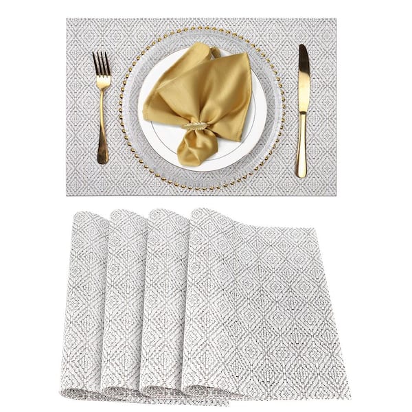 Home Brilliant White Placemats Set of 4 Cloth Placemat Decorations Heat  Resistant Washable Place Mats Set of 4 for Wedding Birthday Party, White