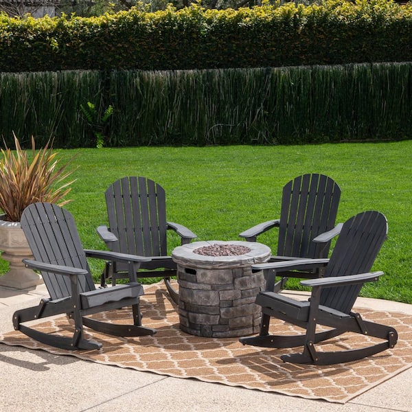 Noble House Maison Dark Grey 5-Piece Wood Patio Fire Pit Seating Set